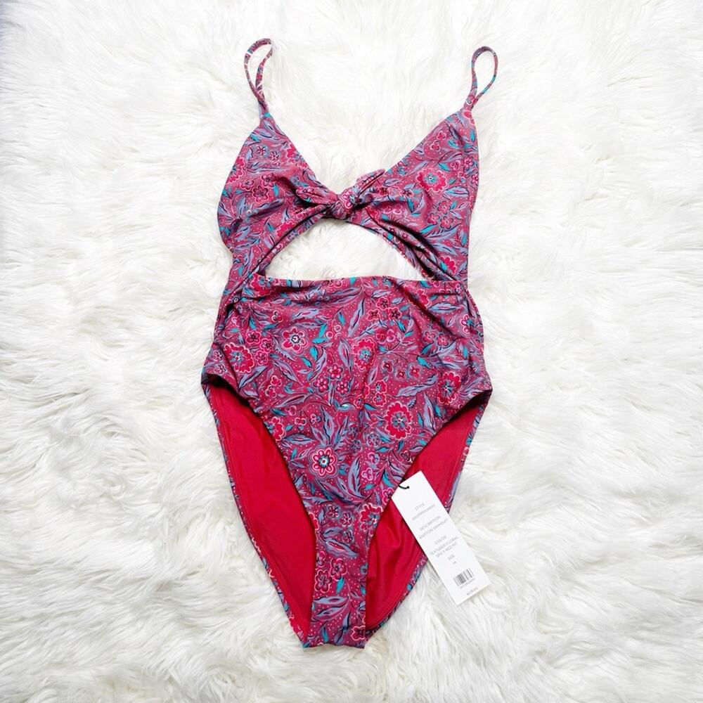 VERONICA BEARD New Aniston Swimsuit Spicy Floral Red Cutout One Piece Medium - Picture 3 of 8